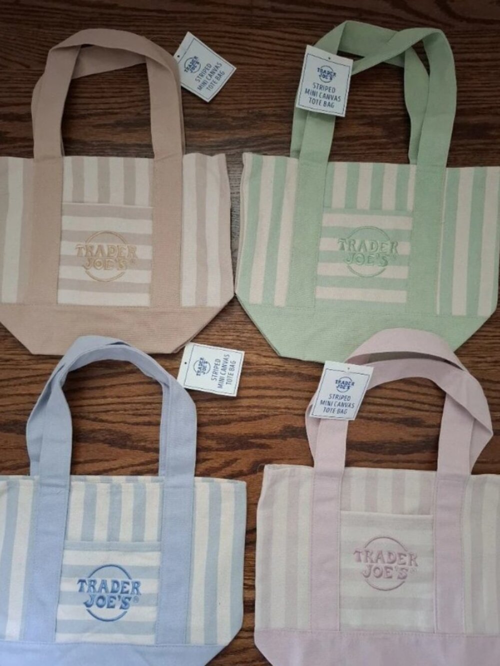 NWT Trader Joe's Mini Canvas Pastel Striped Bags- Set Of 4-No Waiting In Line! - Picture 3 of 3